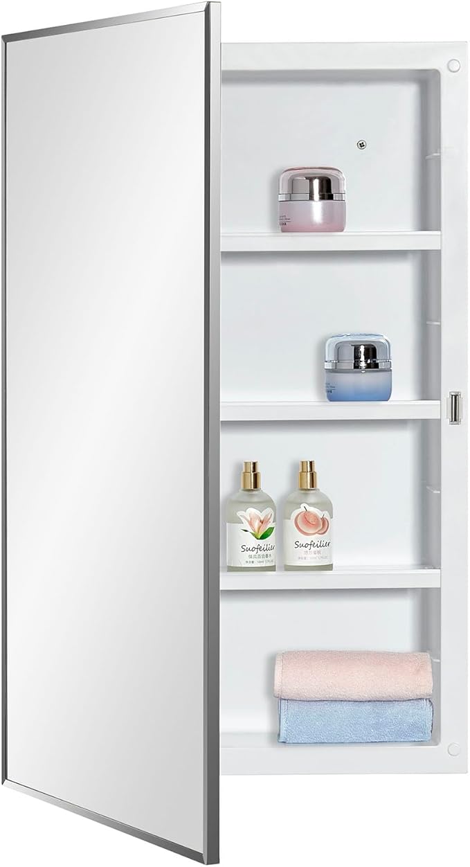 Plastic Medicine Mirror Cabinet for Bathroom, Surface and Recessed Mount