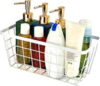 2 Set LeleCAT Hanging Wall Basket Organizer, Over the Cabinet Door Adhesive Wire Baskets for Organizing Kitchen Food Pantry Bathroom Shelf Storage No Drilling Wall Mounted,White