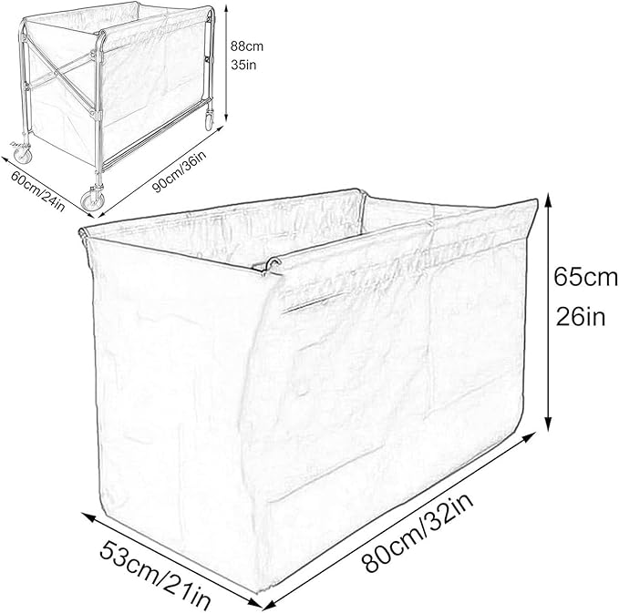 Replacement Liner Bag For Laundry Cart - Removable Liner Bag For Rolling Laundry Basket, Oxford Cloth Storage Bags, Trolley Cloth Bag, Hotel Room Work Trolley Replacement Bag(Gray,80x53x65cm/32x21x26i