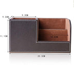 KINGFOM Desk Organizer Office Supplies Caddy Pu Leather Multi-function Storage Box Pen/Pencil,Cell phone, Business Name Cards Remote Control Holder Black