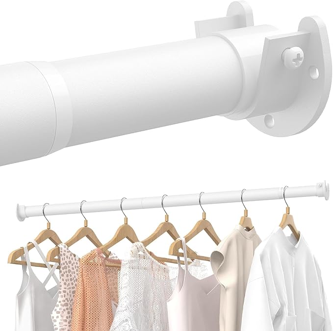 Closet Rods for Hanging Clothes, 17 to 159 Inches Stepless Adjustable Metal Closet Rod, 1.3 Inches Heavy Duty Clothes Hanging Rod for Closet Wardrobes Laundry RV, White