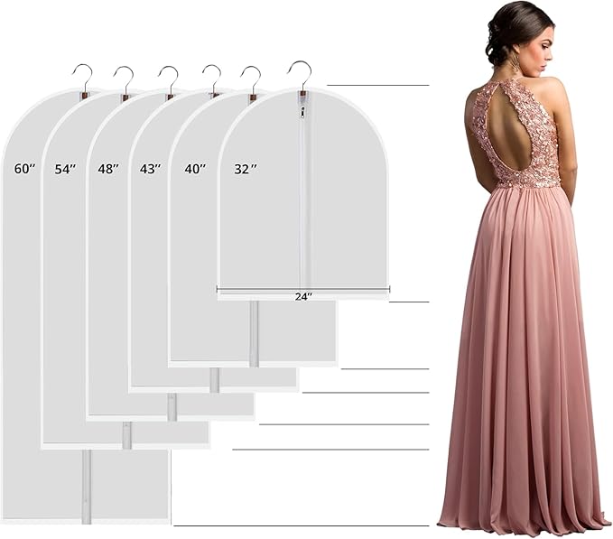 12 Pack Garment Bags for Hanging Clothes (24x48") - Dustproof Suit Bags - Durable PEVA Dress Covers with Sturdy Zipper for Coats, Jackets, Pants & Uniforms (Translucent)