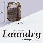 Handy Laundry Collapsible Mesh Pop Up Hamper with Wide Opening and Side Pocket - Breathable, Sturdy, Foldable, and Space-Saving Design for Clothes and Storage (Brown)