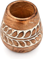 Kaizen Casa Utensil Crocks Mango Wood Floral Hand carving Utensils Vintage Kitchen Counter Decor-Dark Brown (4"x 4"x 5.5")