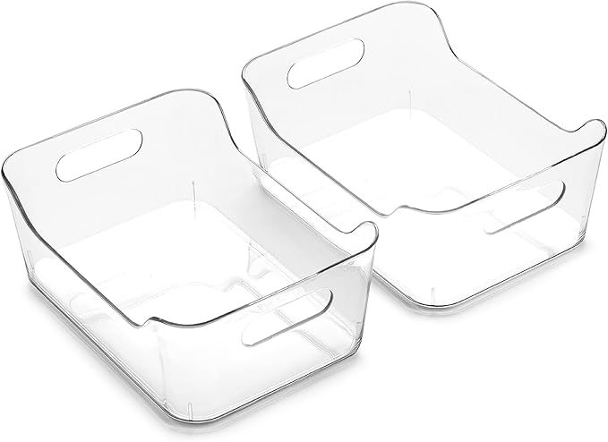 BINO | Plastic Storage Bins, Small - 2 Pack, Clear | THE SOHO COLLECTION | Pantry Organizers and Storage Containers Fridge Organizer Bins Kitchen Cabinet Organizer Medicine Cabinet Bin