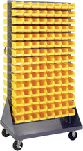 QUANTUM STORAGE SYSTEMS QMD-36H-220YL Solid Mobile Louvered Panel Double Sided Bins Bench Rack 60 Shelves 240 Ultra Stack & Hang Yellow Bins 72" H x 36" W x 25" D