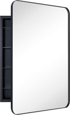 Matt Black Rectangle Recessed Bathroom Medicine Cabinet with Mirror Stainless Steel Metal Framed Rounded Rectangular Bathroom Cabinet with Mirror 24x36''