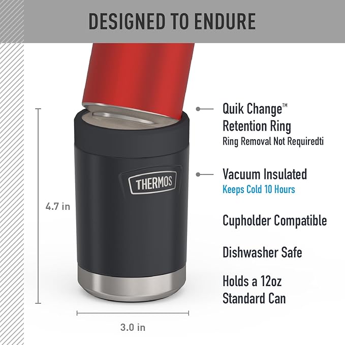 THERMOS ICON SERIES, Beverage Can Insulator - 12 Ounce, Granite - Vacuum Insulated Stainless Steel