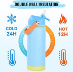 18oz Insulated Stainless Steel Water Bottle, Wide Mouth Double Wall Vacuum, Silicone Straw, Sweat & Leak Proof, BPA Free Insulated Water Flask for Travel, Keep Cold 24h Hot 12h, Cerulean