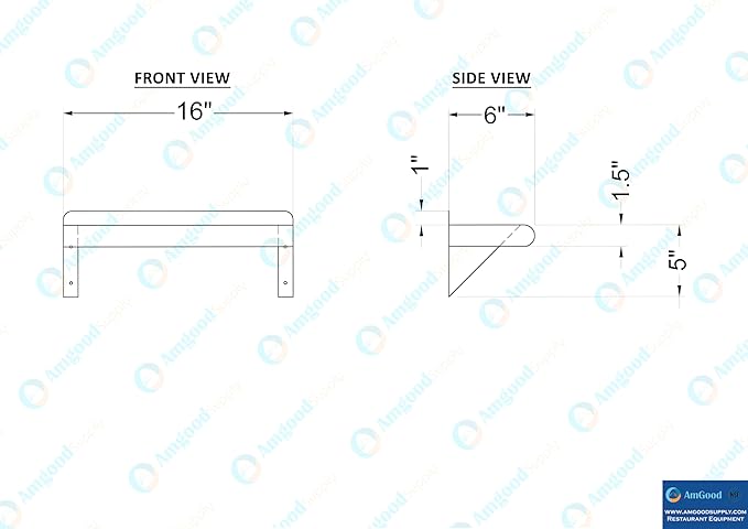 AmGood 6" X 16" Stainless Steel Wall Shelf | Metal Shelving | Garage, Laundry, Storage, Utility Room | Restaurant, Commercial Kitchen | NSF