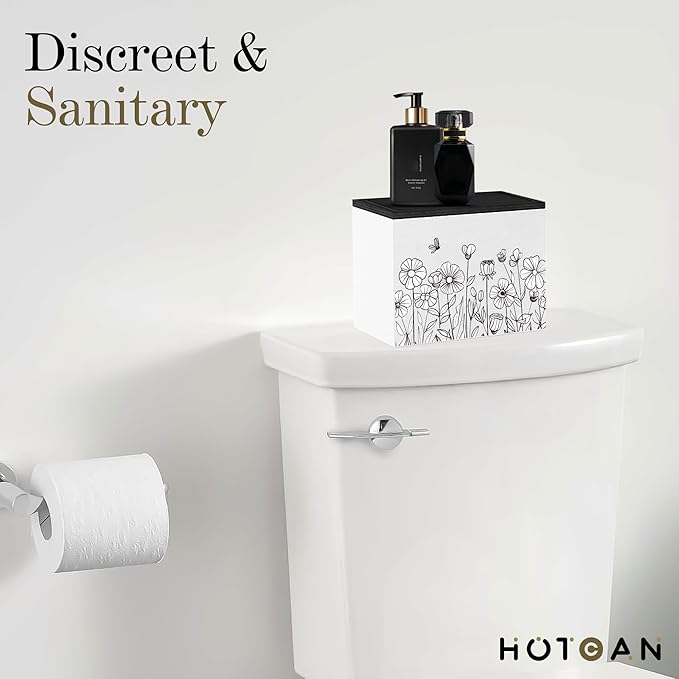 Discreet Tampon Holder for Bathroom with Vanity Tray Lid, Tampon Organizer for bathroom for Wall or Countertop Mount, Wood Pad Dispenser, Feminine Product Organizer (Floral)