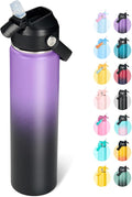 24oz Insulated Stainless Steel Water Bottle, Wide Mouth Double Wall Vacuum, Silicone Straw, Sweat & Leak Proof, BPA Free Insulated Water Flask for Travel, Purple & Black