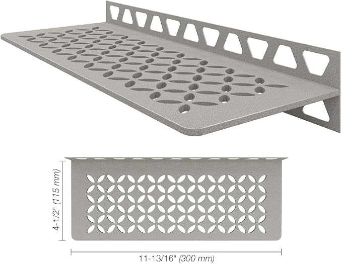 Schluter Rectangular Shelf for Tiled Walls - 4mm Thick, Floral Design, Aluminum Material, Stone Grey Finish - SWS1D5TSSG
