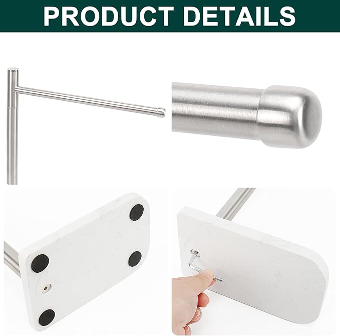 Hand Towel Holder, L-Shape Hand Towel Stand with Marble Base, Stainless Steel Swivel Hand Towel Rack Bar Standing for Bathroom Kitchen Countertop, 1 Arm (Brushed Nickel)