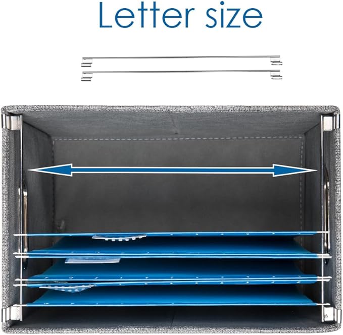 PRANDOM File Organizer Box - Set of 4 Collapsible Decorative Linen Filing Storage Hanging File Folders with Lids Office Cabinet Letter Size Blue (14x9.3x10.8 inch)