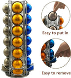 Miuly Coffee Capsule Holder For Nespresso Vertuoline, Coffee Capsule Stands Rotating Pod Rack holds 35 Nespresso Vertuo Pods, Silver
