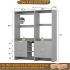 Aheaplus Closet System with 6 Drawers, 4.5ft Wood Closet Organizer System, Walk-in Closet or Small Closets Wardrobe, Clothes Rack with Hanging Rods, Set of 2 Grey