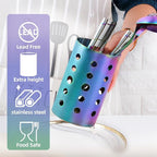 QRU Kitchen Utensil Holder for Countertop (H6.7” x W4.1”), Stainless Steel Cooking Utensil Caddy for Tools, Spatulas, Spoons, Silverware & More, Cooking Utensil Organizer, Kitchen Decor (Silver)