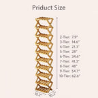 DDRIC The 9-Tier No-Assembly Bamboo Rack, Foldable 9 Tier Bamboo Shoe Rack with Collapsible Vertical Design, Space-Saving Shoe Storage Shelf for Entryway Closet Dorm, No-Tool Assembly (Brown,4)