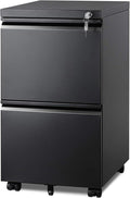 DEVAISE 2 Drawer Metal File Cabinet, Fully Assembled, Under Desk, Black, Lock, Fits Letter/Legal/A4 Size Files