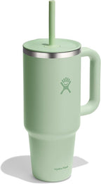 Hydro Flask Travel Tumbler with Handle, Lid and Straw - Insulated Stainless Steel in 40 Oz Aloe Green