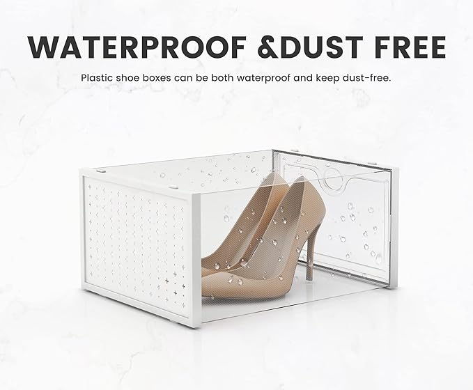 Pinkpum XXL Larger Shoe Storage Boxes Fit Size 14, Clear Plastic Stackable Shoe Organizer 12 Pack Sneaker Storage for Sneakerheads Shoe Containers