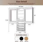 ROOMTEC Modular Closet System, 102" Wall Mounted Closet Organizer with Hanging Rods and Shoe Shelf, Wooden Tower for Walk-In Closets, Wardrobe Storage Kit, White