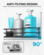 Nieifi Adhesive Corner Shower Caddy Shelf Basket Rack with Hooks, Rust Proof Stainless Steel Bathroom Shelf Shampoo Holder No Drilling (Black)