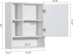 ChooChoo Bathroom Wall Mirror Cabinet, Medicine Cabinet with Single Door and Adjustable Shelf, Over The Toilet Space Saver Storage Cabinet, White