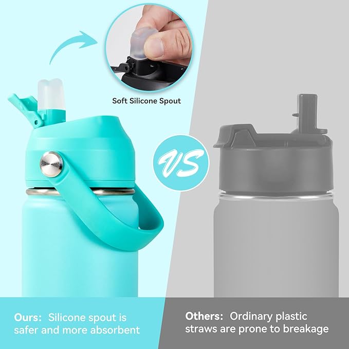 18oz Insulated Stainless Steel Water Bottle, Wide Mouth Double Wall Vacuum, Silicone Straw, Sweat & Leak Proof, BPA Free Insulated Water Flask for Travel, Keep Cold 24h Hot 12h, Sky