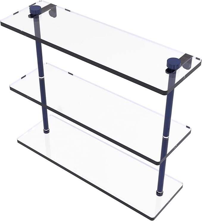 Allied Brass NS-5/16-MBL 16 Inch Triple Tiered Glass Shelf, Mediterranean Blue