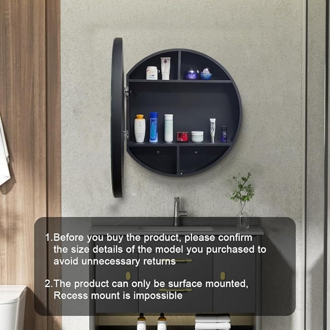20inch Round Medicine Cabinet with Lights,Led Medicine Cabinet with Defogger,Illuminated Mirror Cabinet for Bathroom,Dimmable,Anti-Fog,3 Colors,Surface Mount Only