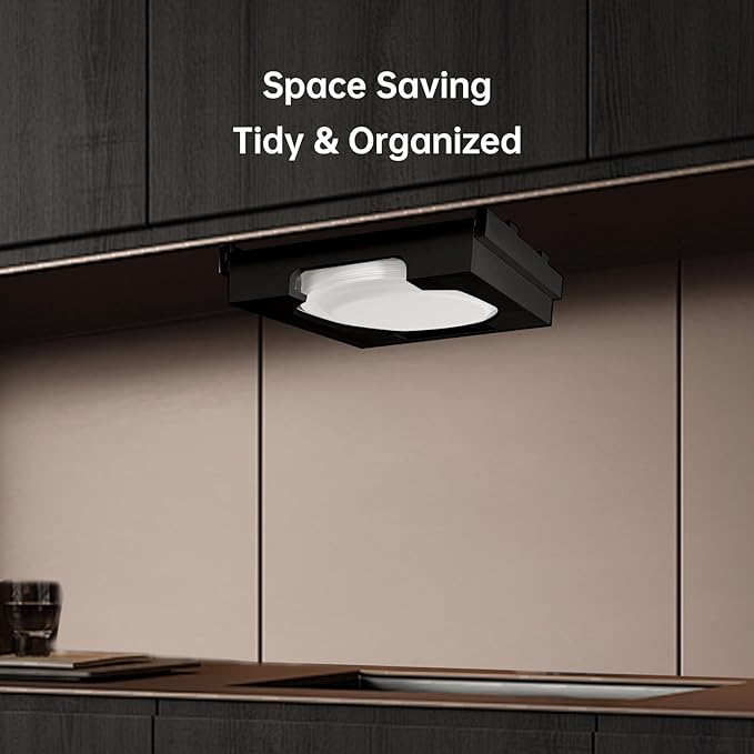 10-inch Paper Plate Dispenser - Bamboo Paper Plate Dispenser Under Cabinet, Kitchen Counter Vertical Holder Organizer Countertop Caddy Rack Black