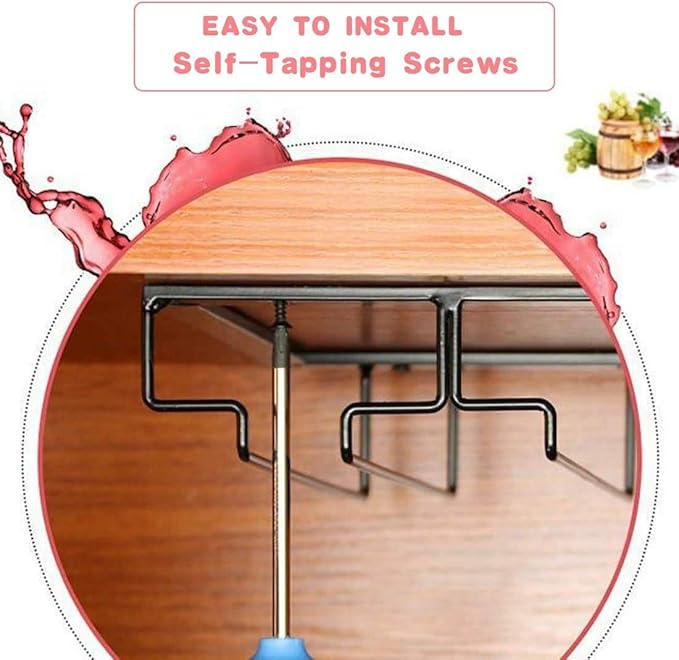 Wine Glass Rack - Under Cabinet Stemware Wine Glass Holder Glasses Storage Hanger Metal Organizer for Bar Kitchen White