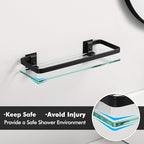 KES Bathroom Glass Shelf, Glass Floating Shelves Aluminum Black Extra Thick Tempered Rectangular 1 Tier Basket Wall Mounted, 2 Pack, A4126A-BK-P2