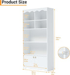 CABIHOME 63" Tall Bookshelf with Cabinet, 5-Tier Wood Bookcase with Wave Top, 6 Cubes & 2 Door Cabinets, Modern Display Storage Shelves with Gold Handles for Living Room, Bedroom & Home Office, White