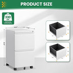 2 Drawer Mobile File Cabinet with Lock,Under Desk Filing Cabinet for Home Office, Metal Filing Cabinets on Wheels for Legal/Letter/A4 File, Assembled Required, White