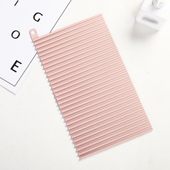 SECFOU Non-Slip Soft Silicone Laundry Washboard, Portable Foldable Household Washing Board for Hand Clothes Cleaning, Pink Small Size for Travel and Home Use