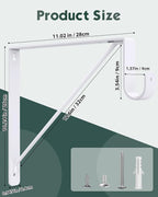 2 Pack Closet Rod Bracket, Heavy Duty Closet Rod Support with Rod Holder, Wall Mounted Closet Shelf Brackets with Triangle Stabilizing Design for Closet, Bathroom and Kitchen, White