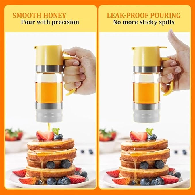 2Pcs Honey Dispenser No Drip,12OZ Glass Honey Jar with Handle,Syrup Dispenser for Coffee or Tea,Mess Free Honey-Dispenser for Maple Syrup, Honey-Container (Green+Black)