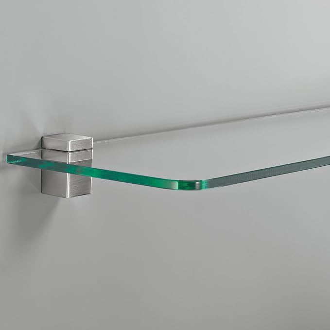 Glass Shelves - Tempered Safety Glass Shelves for Bathroom, Choose Over 20 Shelf Brackets and Multiple Shelf Sizes - Bloc Style - 31.5 x 5.9 in - Stainless Clip