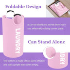 2Pcs 95L Purple + Pink Laundry Basket, Folding Laundry Hampers for Women with Soft Handles, Freestanding Dirty Clothes Basket, Sturdy Oxford Fabric Clothes Hampers for Travel, Dormitory
