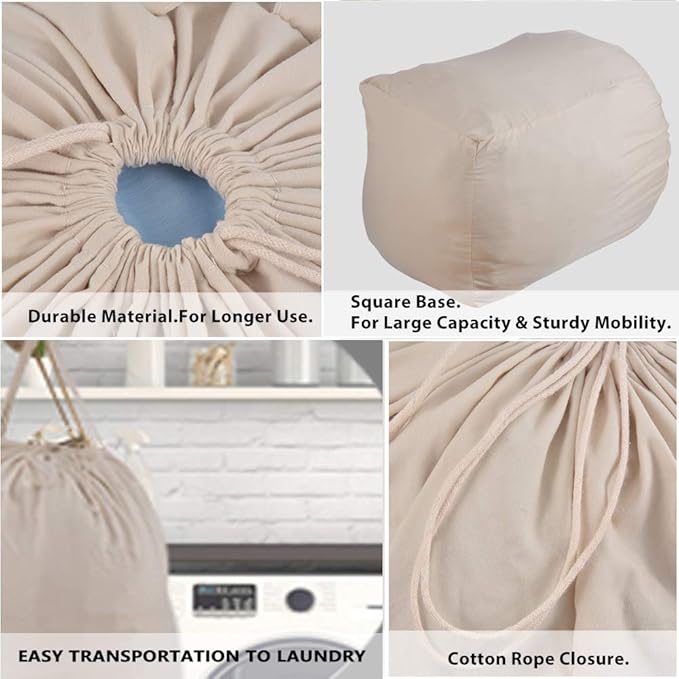 MCleanPin Washable Laundry Bags with Handles,140L Dirty Clothes Storage for College Dorm or Travel, Laundry Liner Fit Most Laundry Hamper or Basket,2 Pack (Beige & Grey)