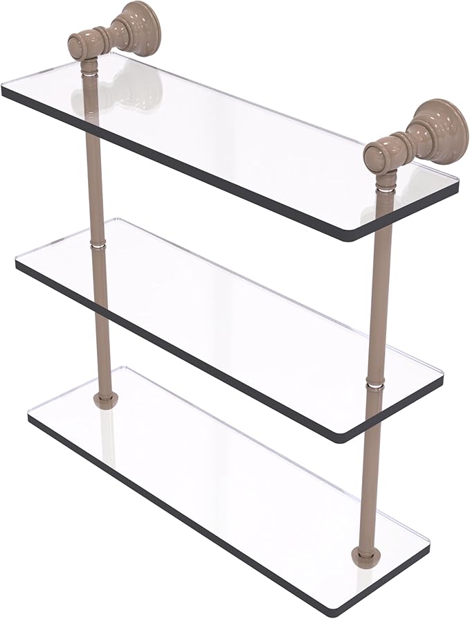 Allied Brass CL-5-16-SHB Carolina Collection 16 Inch Triple Glass Shelf, Shaded Beige