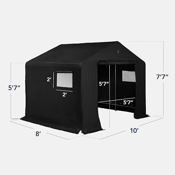Best Choice Products 10x8ft Outdoor Storage Shed, Carport, Canopy Shelter, Dual Doors & Windows, Metal Frame, Weather-Resistant, Perfect for Storing Motorcycle, Bike, Garden Tools – Black