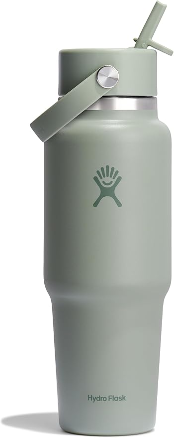 Hydro Flask Travel Water Bottle - Insulated Stainless Steel - Wide Straw Lid, Non Spill, Leakproof in 32 Oz Agave Green