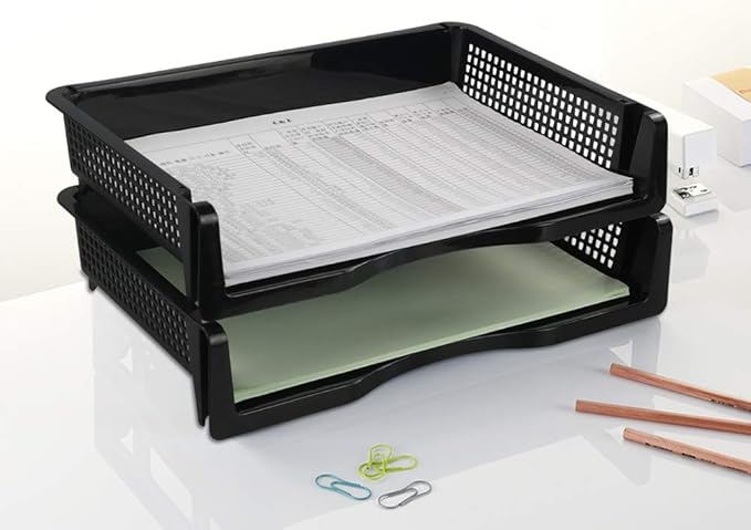 Plastic Stackable File Paper Storage Tray, Office Stackable Letter Tray, Black, 6 Pack