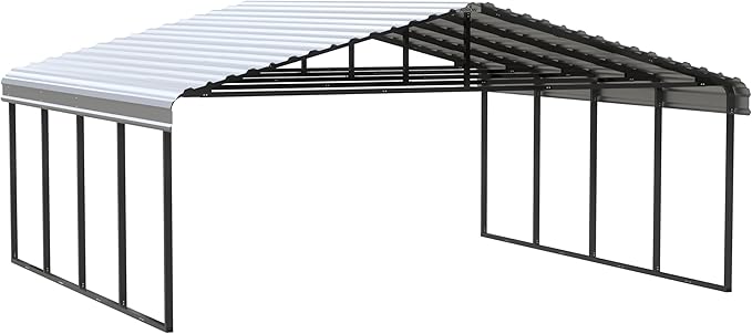 Arrow Carports Galvanized Steel Carport, Double Car Metal Carport Kit, 20' x 20' x 9', Eggshell