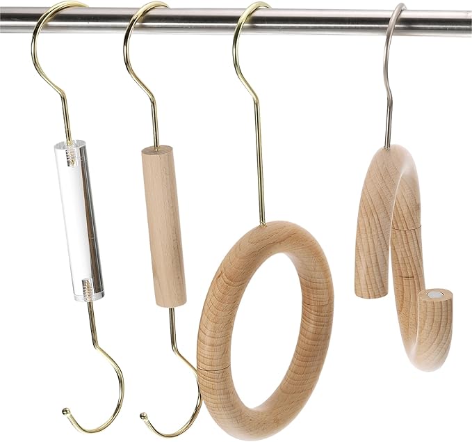 uxcell 4.7 Inch Scarf Ring Hanger, Scarf Organizer Holder Wooden Circles Rings Hanging Hook for Belt Tie Scarf, 15cm Length Hook (Gold)