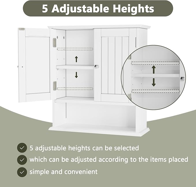 Smuxee White Bathroom Cabinet Wall Mounted, Small Bathroom Medicine Cabinet with 2 Door Adjustable Shelves, Bathroom Wall Cabinet Over Toilet for Laundry Room Kitchen